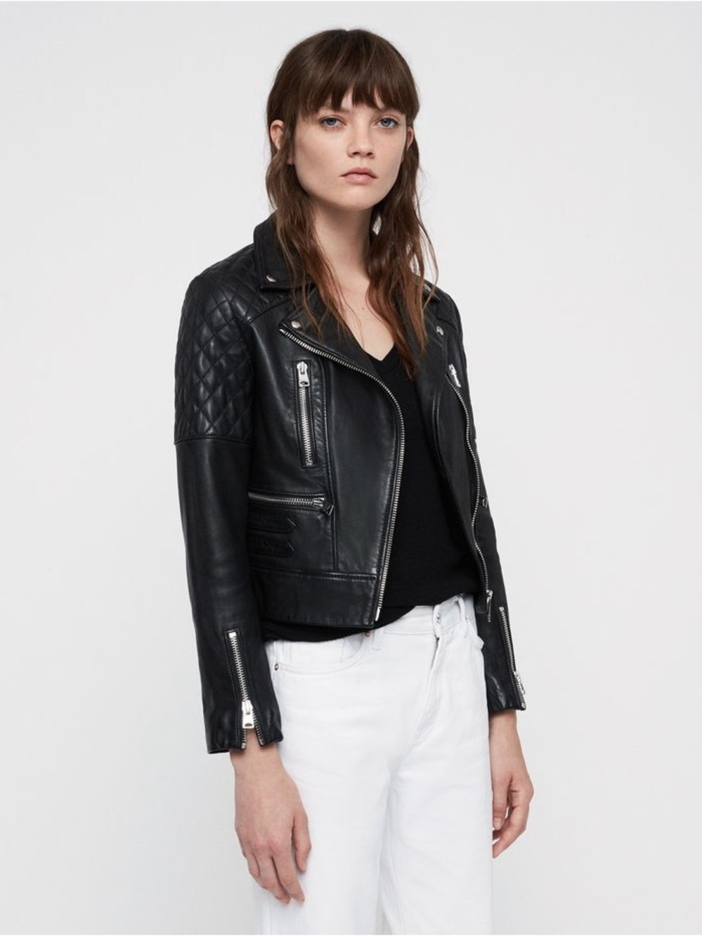 AllSaints Black Quilted Leather Biker Jacket